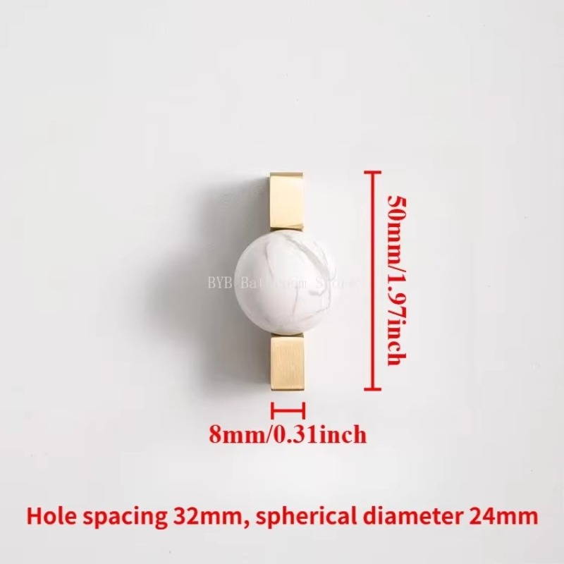白いクリスタルボールと真鍮製の家具用取っ手。キッチンキャビネ - Furniture Hardware Drop Pulls のレビューと価格